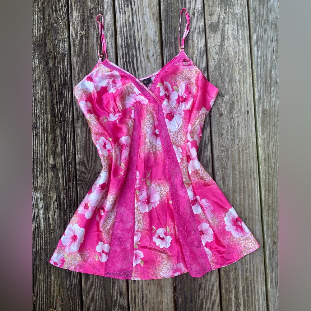 Thalia Sodi Bright Pink/Fuchsia, Green & Cream Lace Floral XXL Slip Nightgown